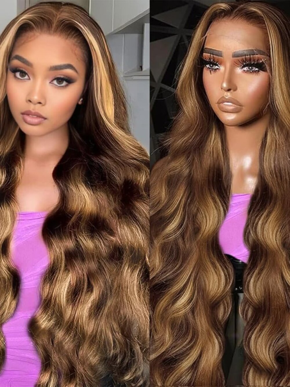 28in Honey Blonde Highlight Body Wave 13x6 HD Lace Front Human Hair Wig